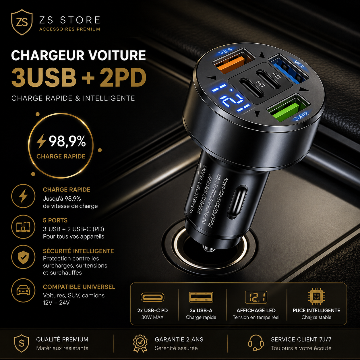 Station de Charge Premium 12-en-1™ | USB-C, USB & Secteurs – Compatible iPhone, Samsung, Xiaomi, Google Pixel, Huawei et plus