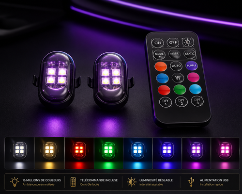 Éclairage d’Ambiance Violet Premium™ | Intérieur Voiture LED USB